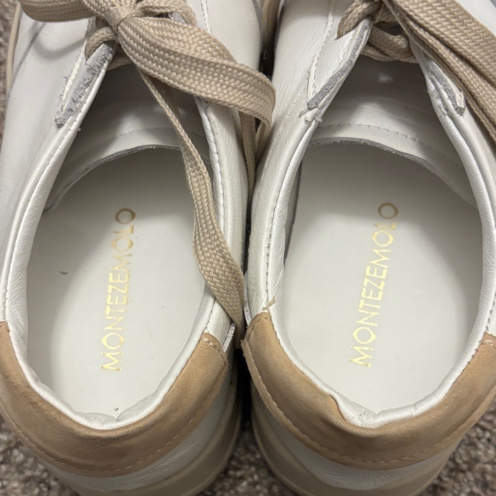 MONTEZEMOLO Men's White Calf Leather Tennis Court Sneakers Size 7 - Picture 8 of 9